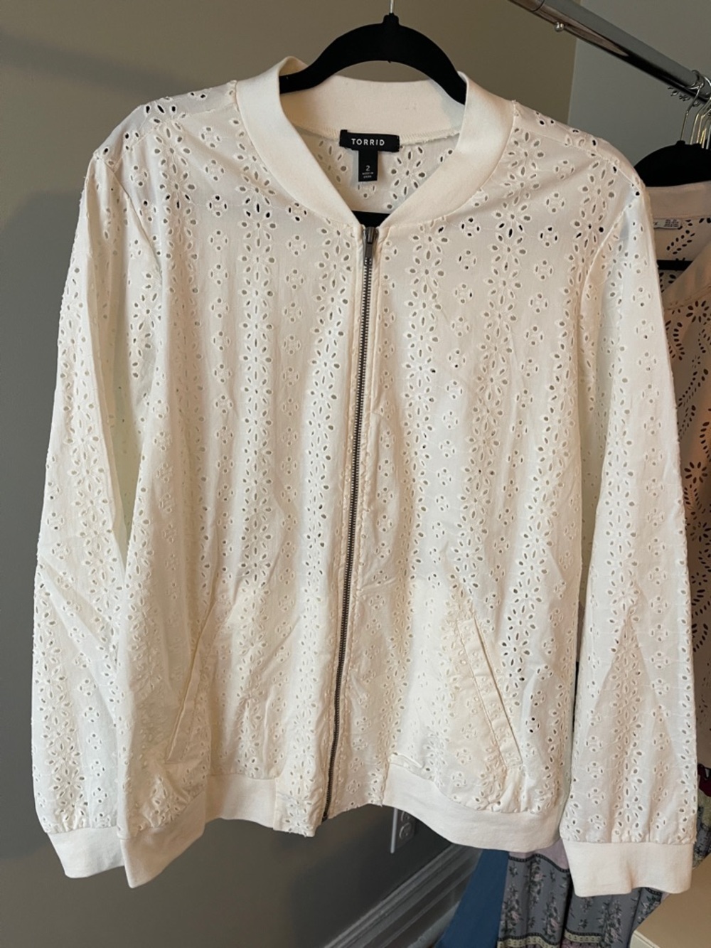 Torrid White Eyelet Bomber Jacket